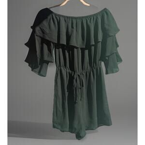 Everly Black Off Shoulder Ruffle Romper Women’s Size Small Boho Flutter Sleeve